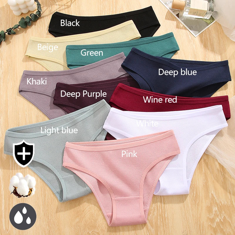 FINETOO 3Pcs/set Women Waffle Cotton Panties S-XL