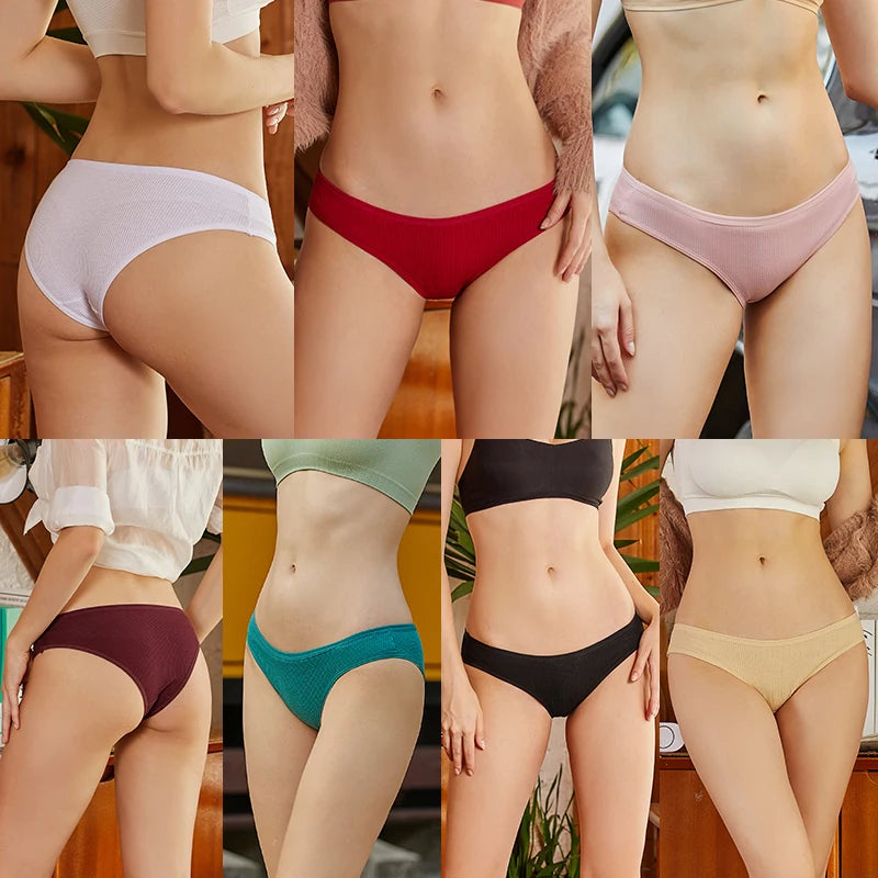 FINETOO 3Pcs/set Women Waffle Cotton Panties S-XL