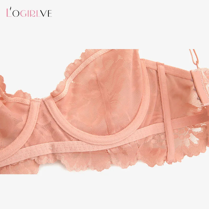 Upgrade Your Intimates: Logirlve Ultra-thin Bra Set with Sexy Embroidery Lace & Straps for Women