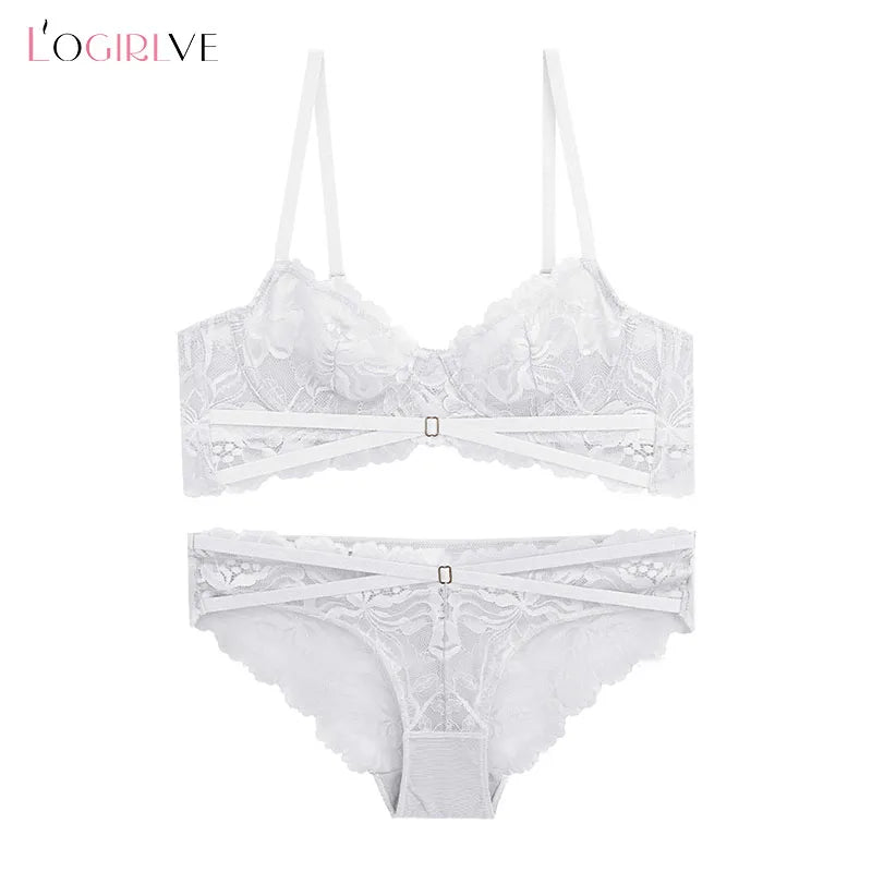 Upgrade Your Intimates: Logirlve Ultra-thin Bra Set with Sexy Embroidery Lace & Straps for Women